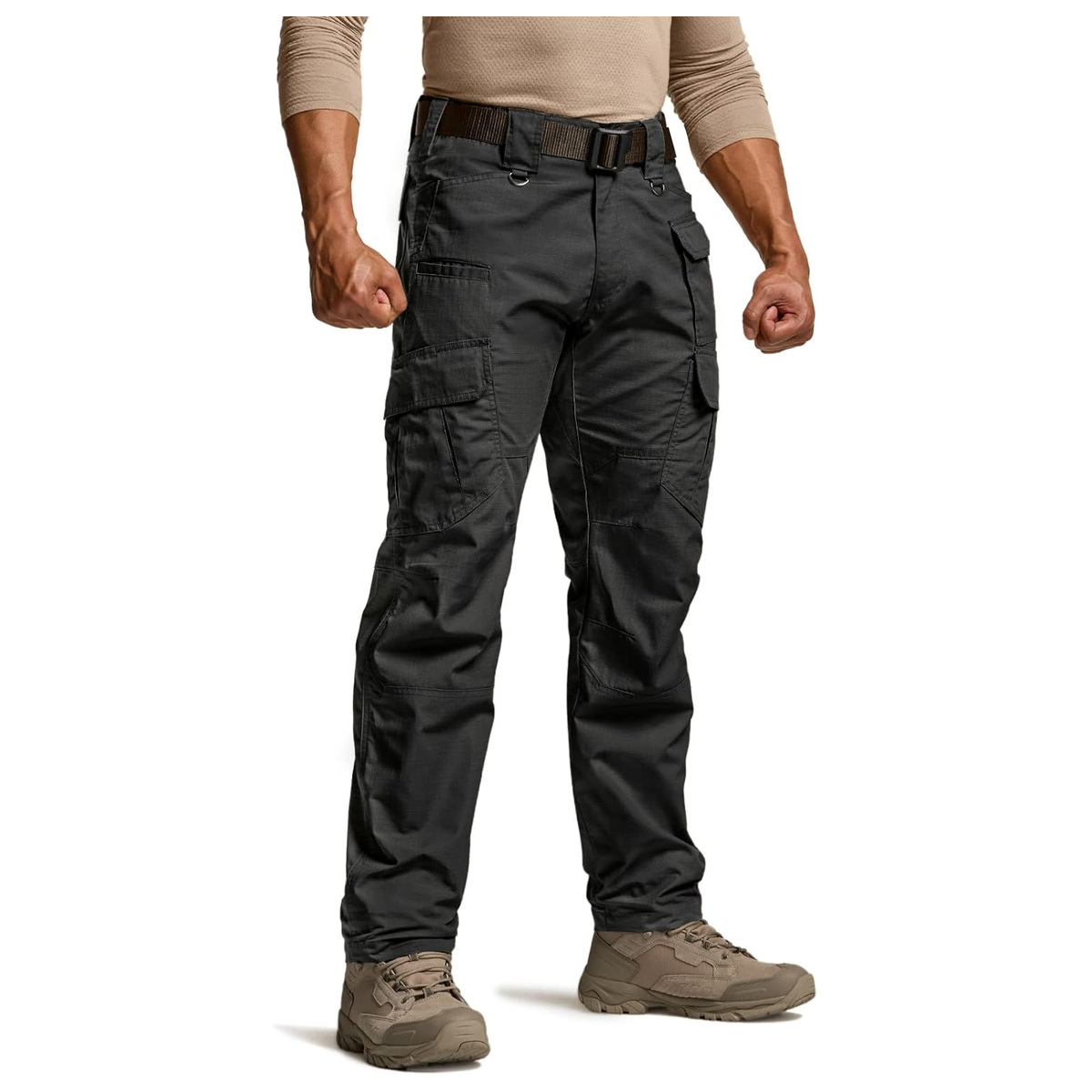 Men's Water-Resistant Ripstop Tactical Cargo Work Pants - Black