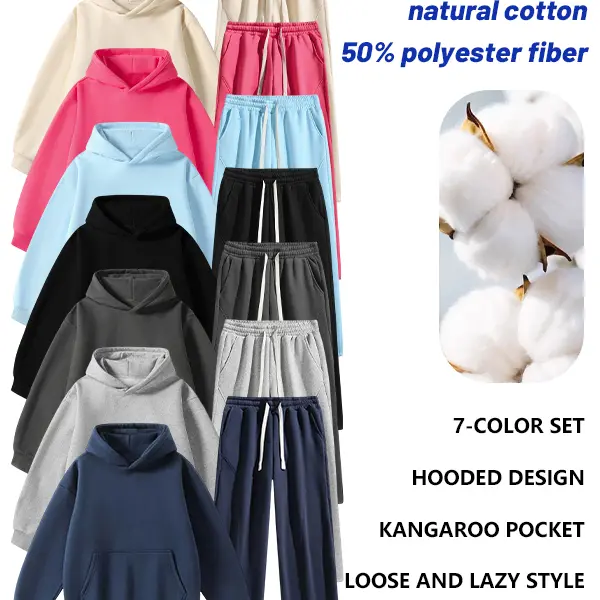 Unisex 2-Piece Pullover Hoodie & Wide-Leg Sweatpants Set - View 2