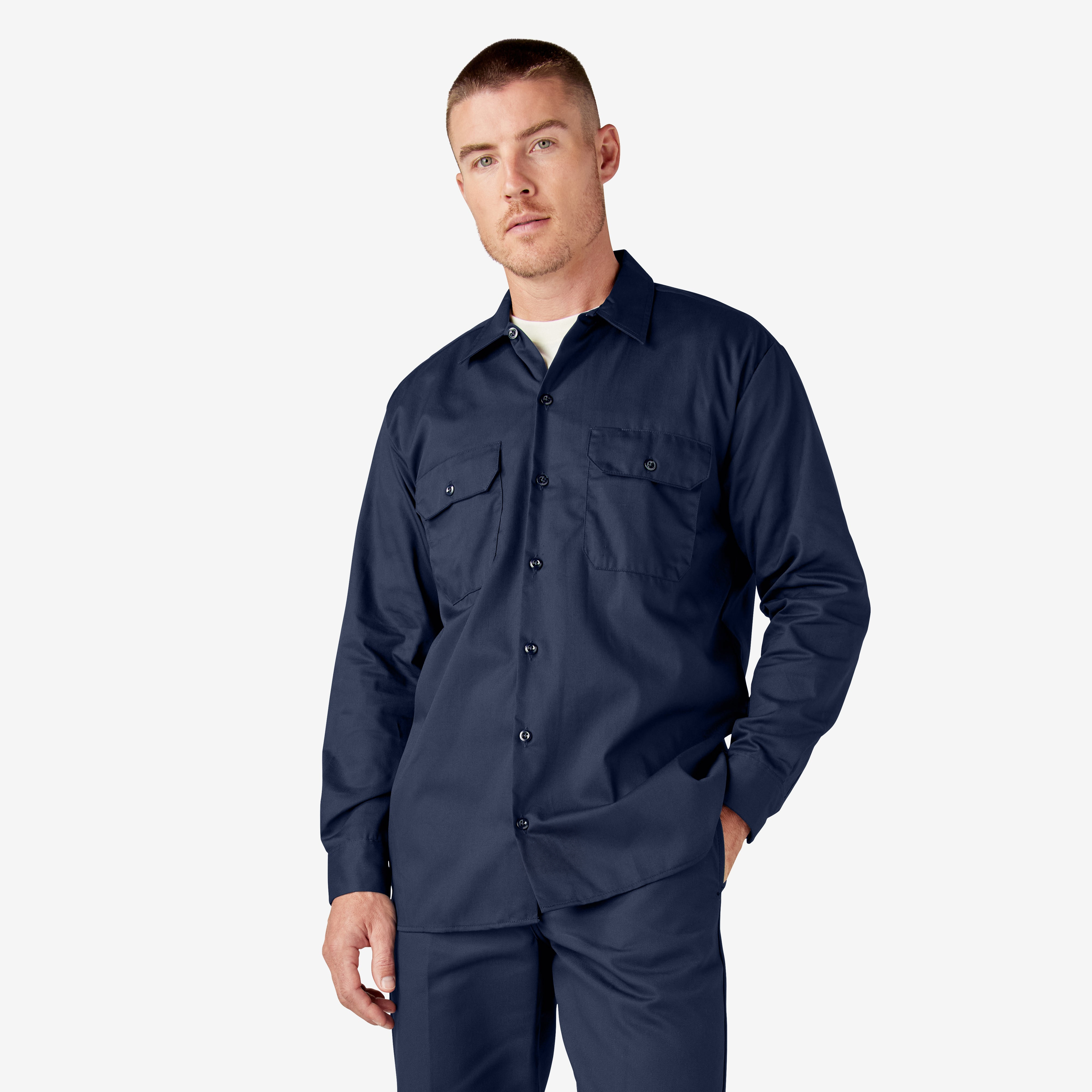 Men's Long Sleeve Twill Work Shirt - Navy Blue
