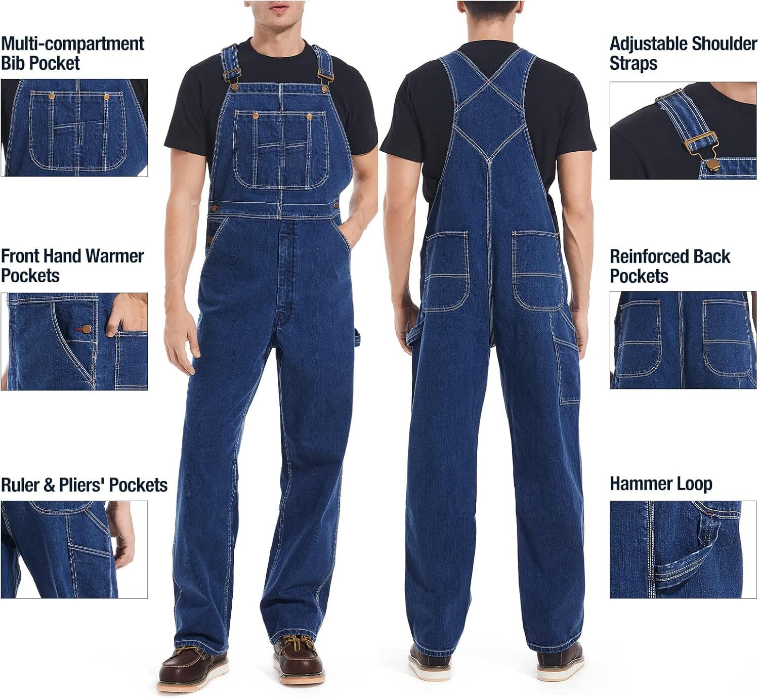 Men's Stonewashed Denim Bib Overalls - Debranded Official Gallery 19