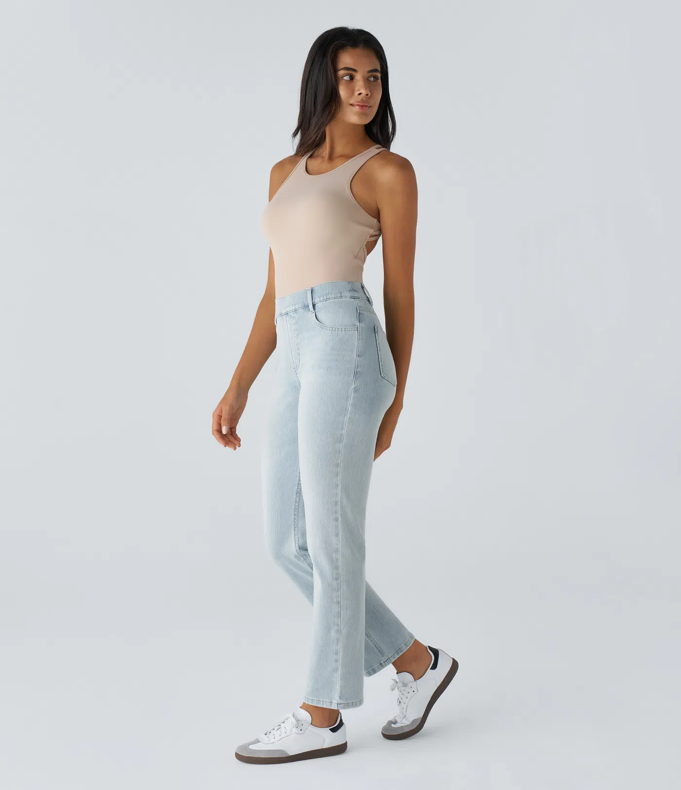 High Waisted Pockets Straight Leg Washed Casual Jeans