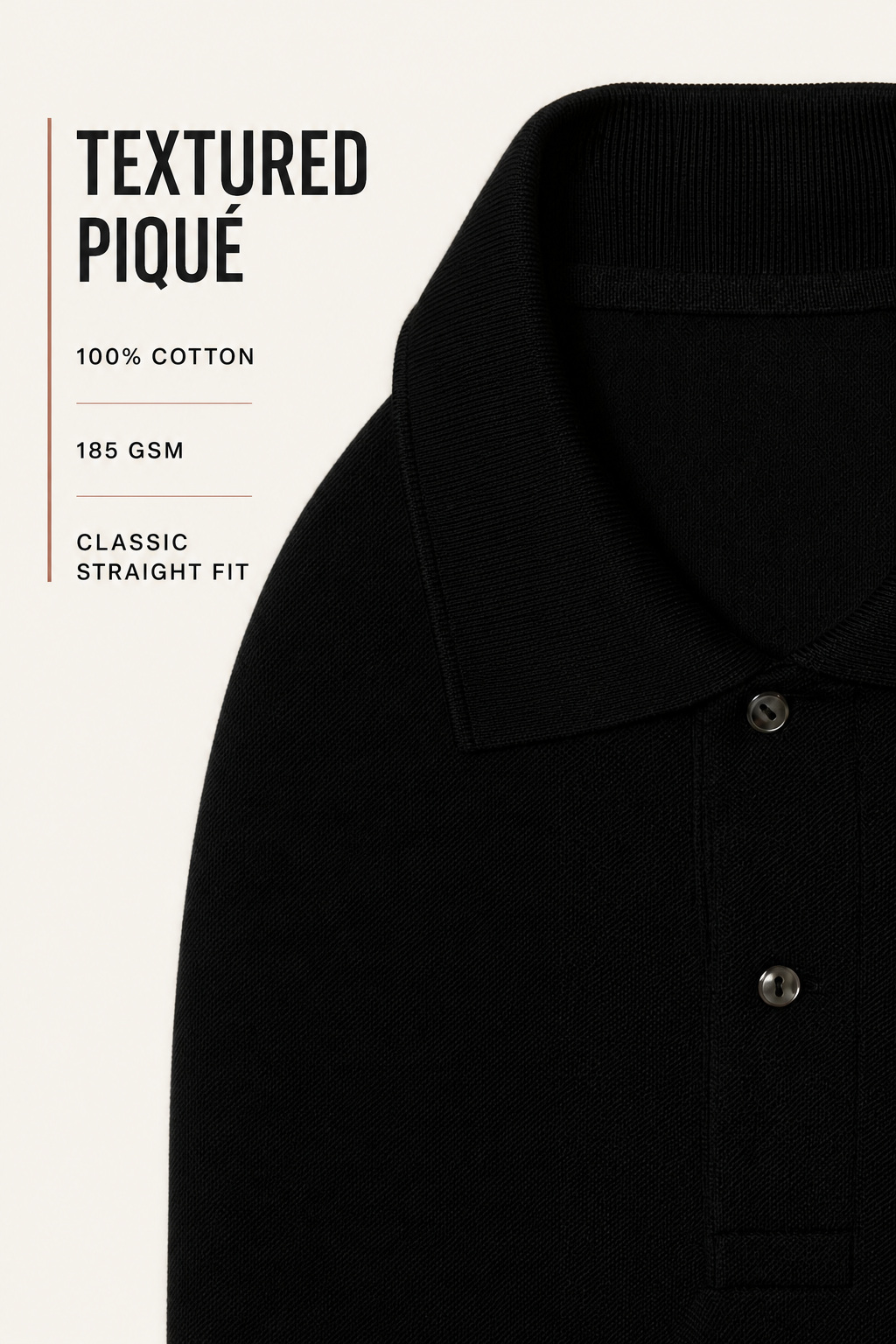 Men's textured cotton polo feature details