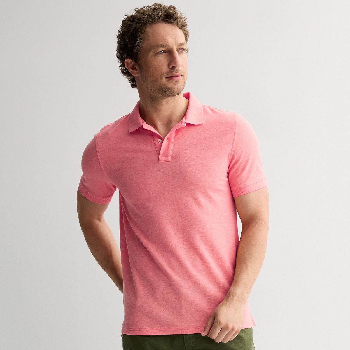 Men's Classic Short Sleeve Pique Polo - Coral Texture
