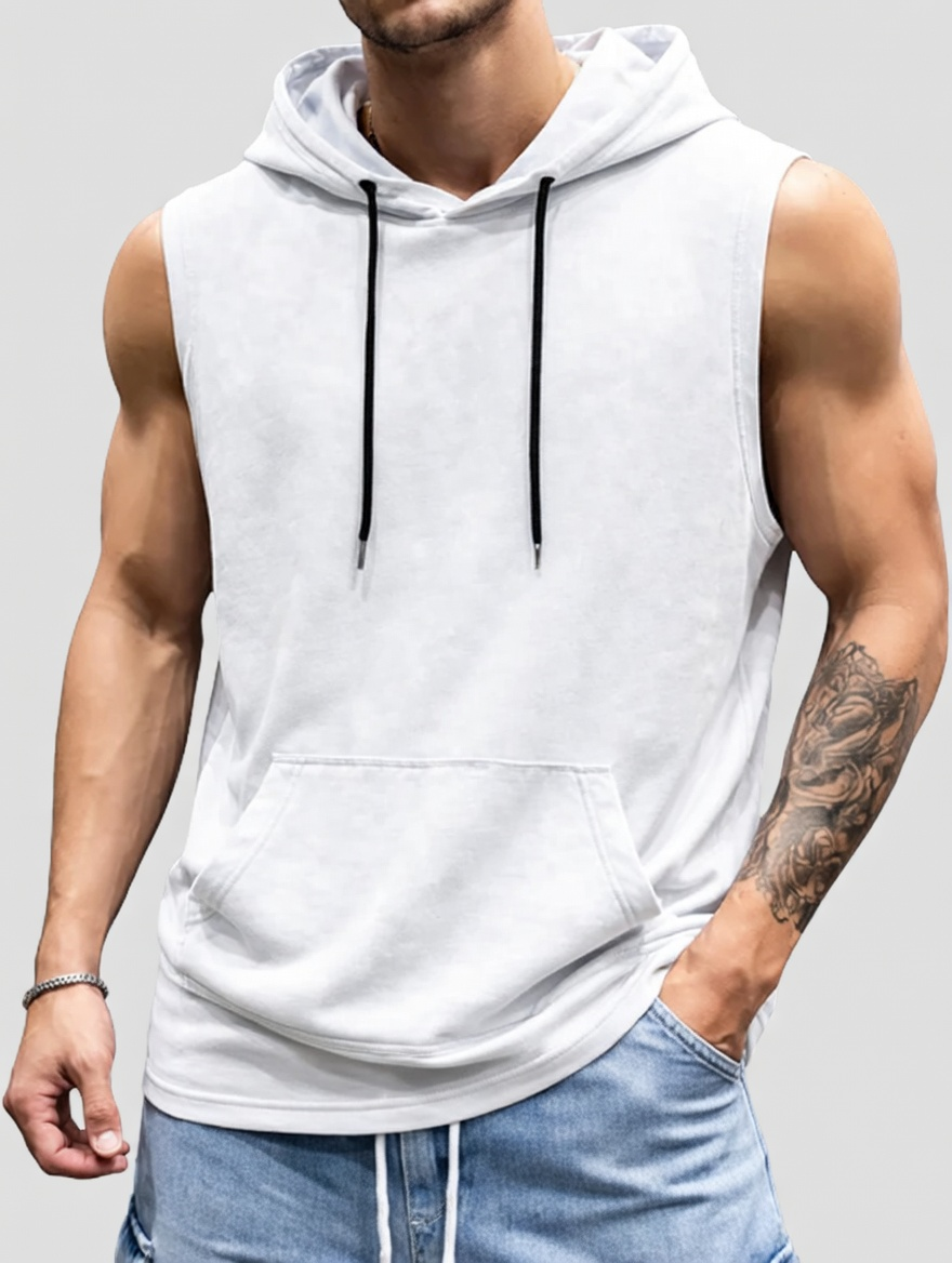 Mens 2026 Vintage Washed Sleeveless Hoodie Tank Top Cotton Muscle Workout Gym Streetwear Shirt