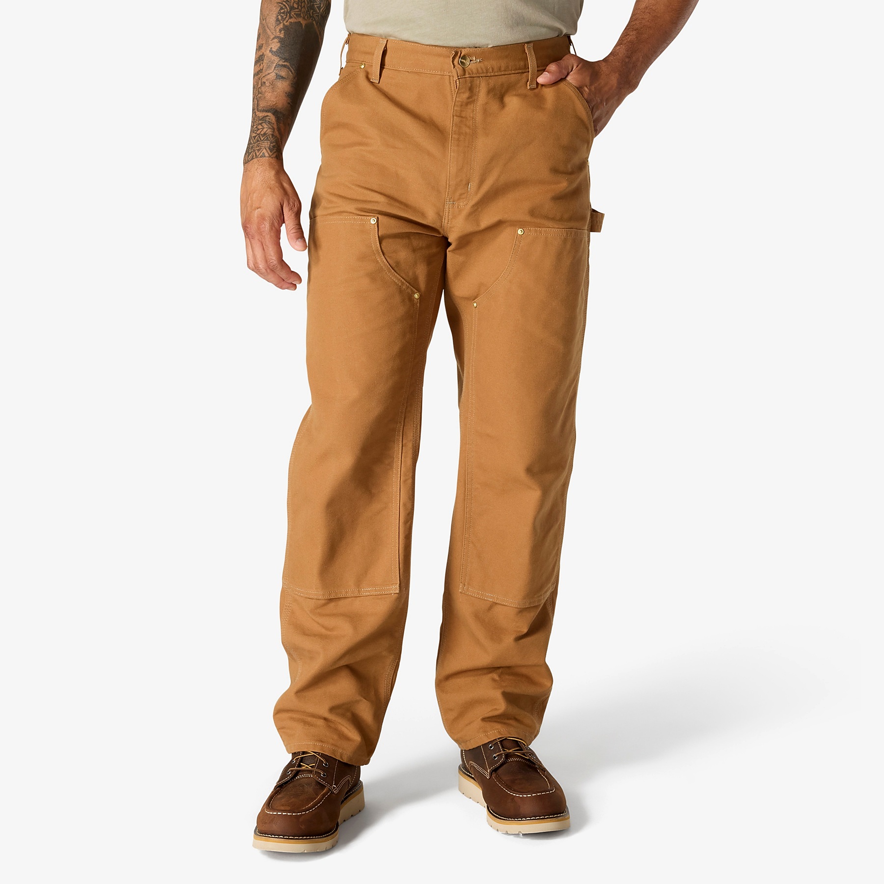 Men's Loose Fit Firm Duck Double-Front Work Pants - Brown