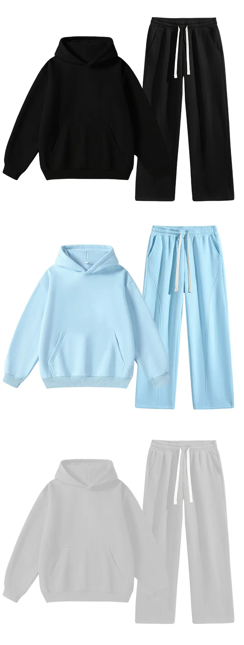 Black, light blue and light gray matching tracksuit sets