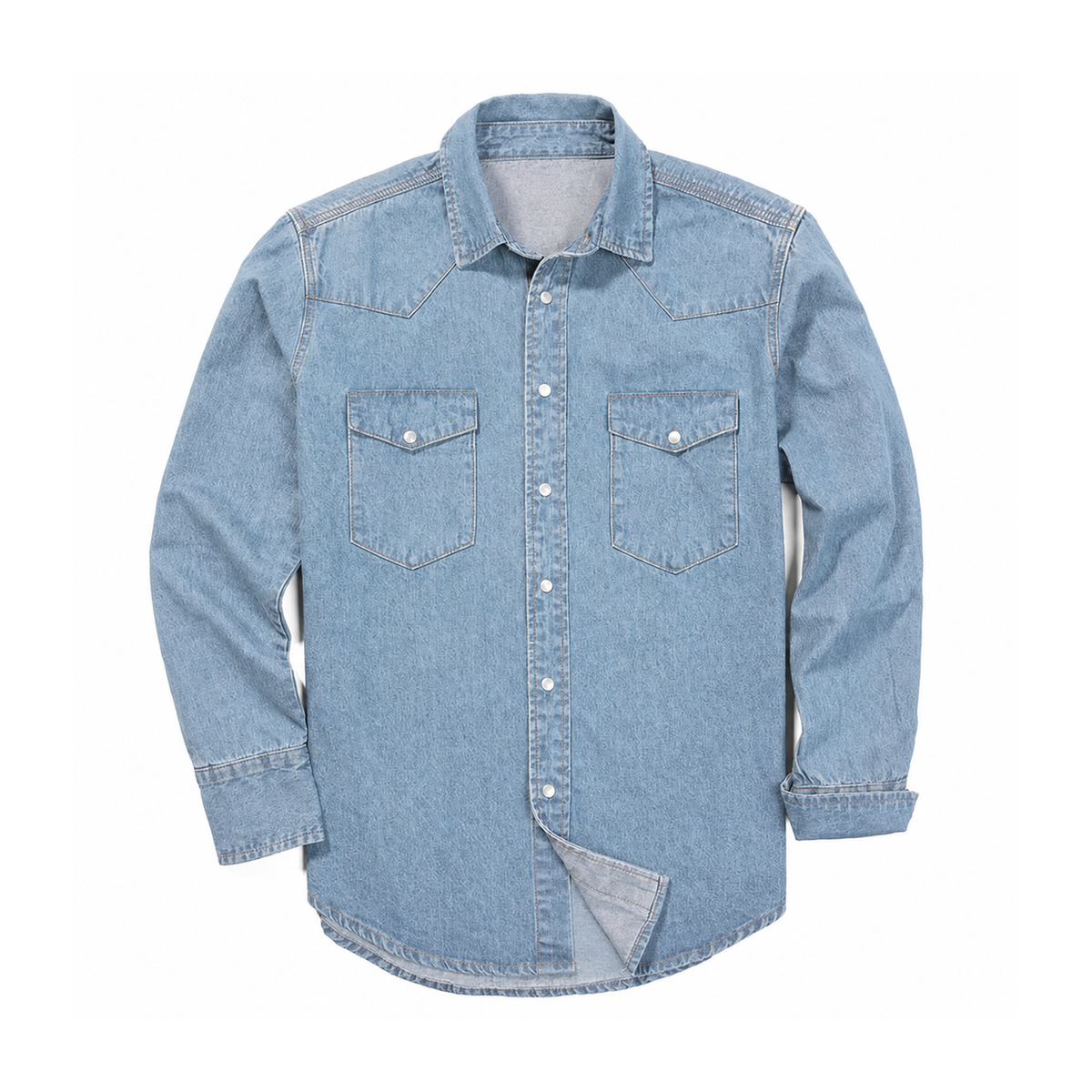 Men's Stonewashed Denim Long Sleeve Work Shirt - Stone Washed Blue 8-Pack