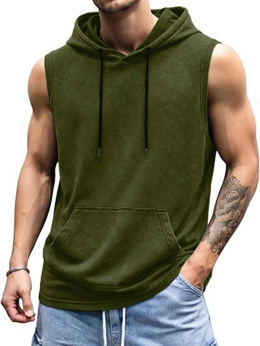 Mens 2026 Vintage Washed Sleeveless Hoodie Tank Top Cotton Muscle Workout Gym Streetwear Shirt