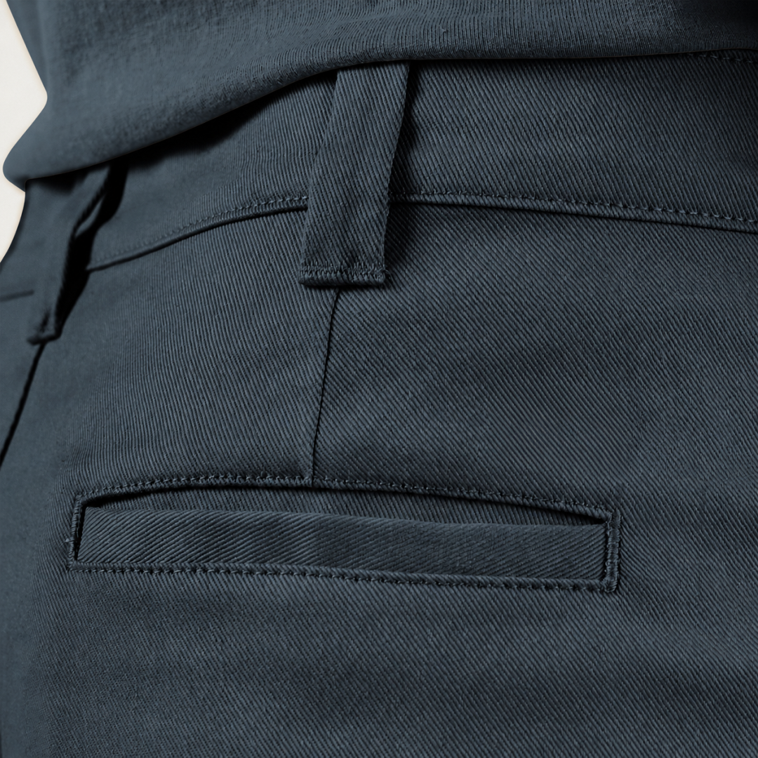 Back pocket and waistband fabric detail