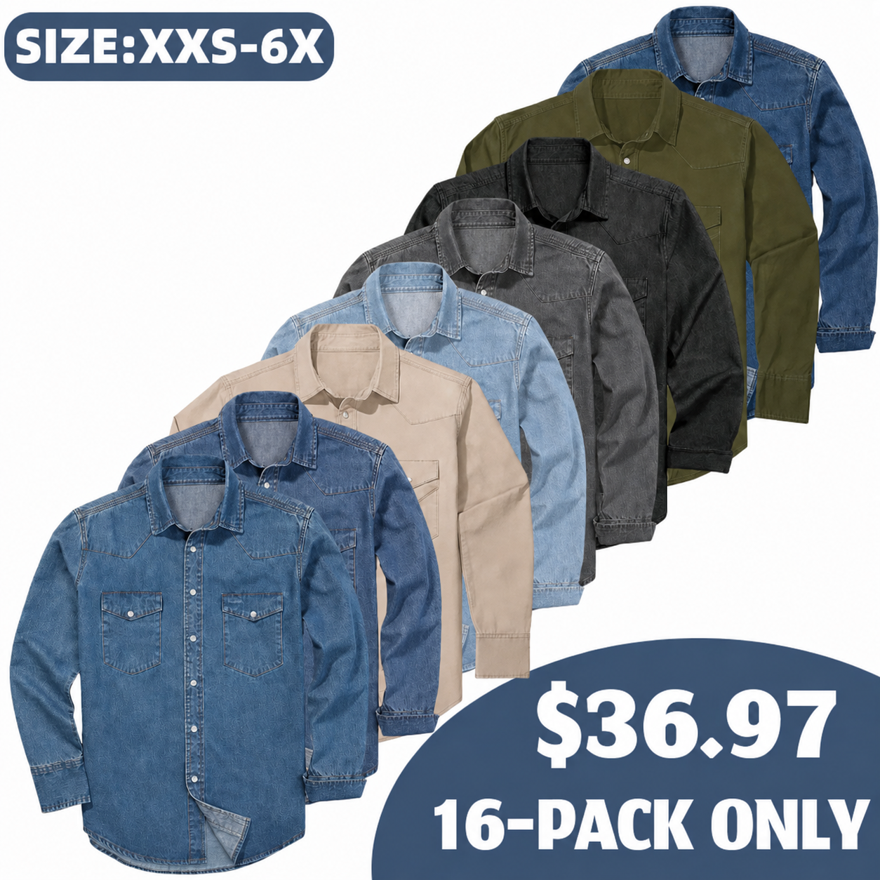 Men's Stonewashed Denim Long Sleeve Work Shirt