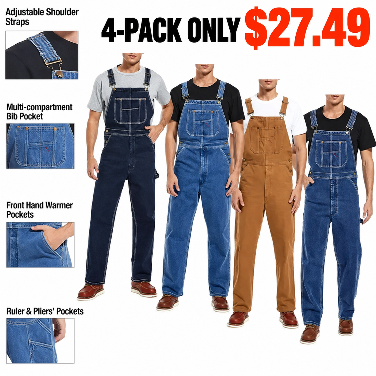 Men's Stonewashed Denim Bib Overalls