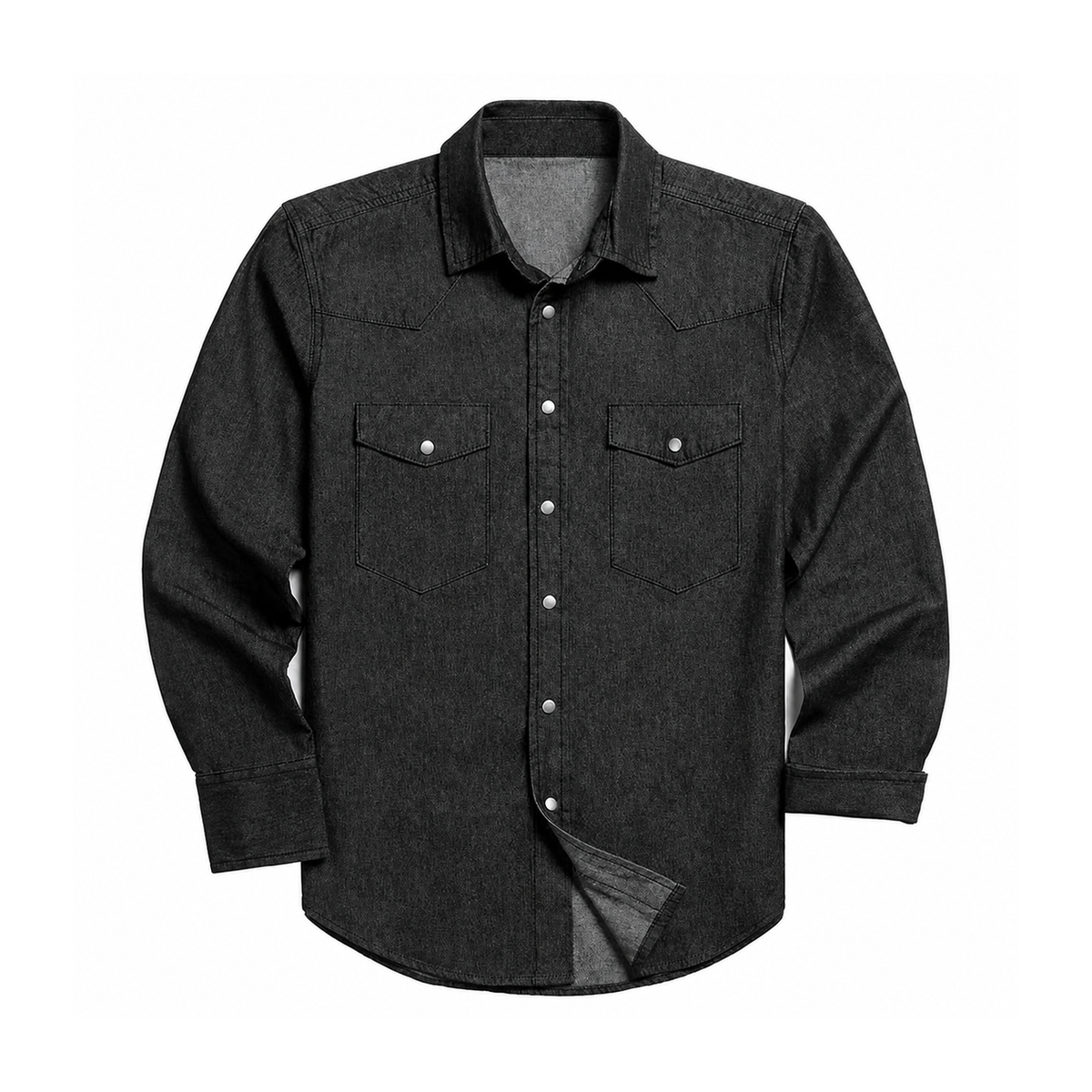 Men's Stonewashed Denim Long Sleeve Work Shirt - Stone Washed Black 8-Pack
