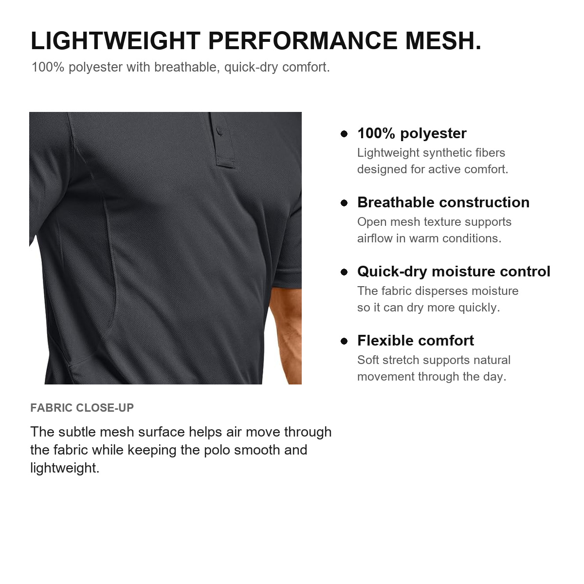 Men's Quick-Dry Stretch Performance Polo Shirt - Material and Performance