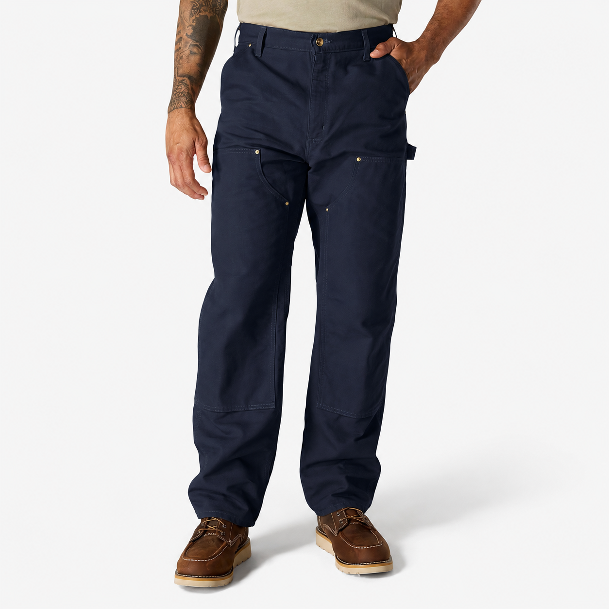 Men's Loose Fit Firm Duck Double-Front Work Pants - Navy Blue
