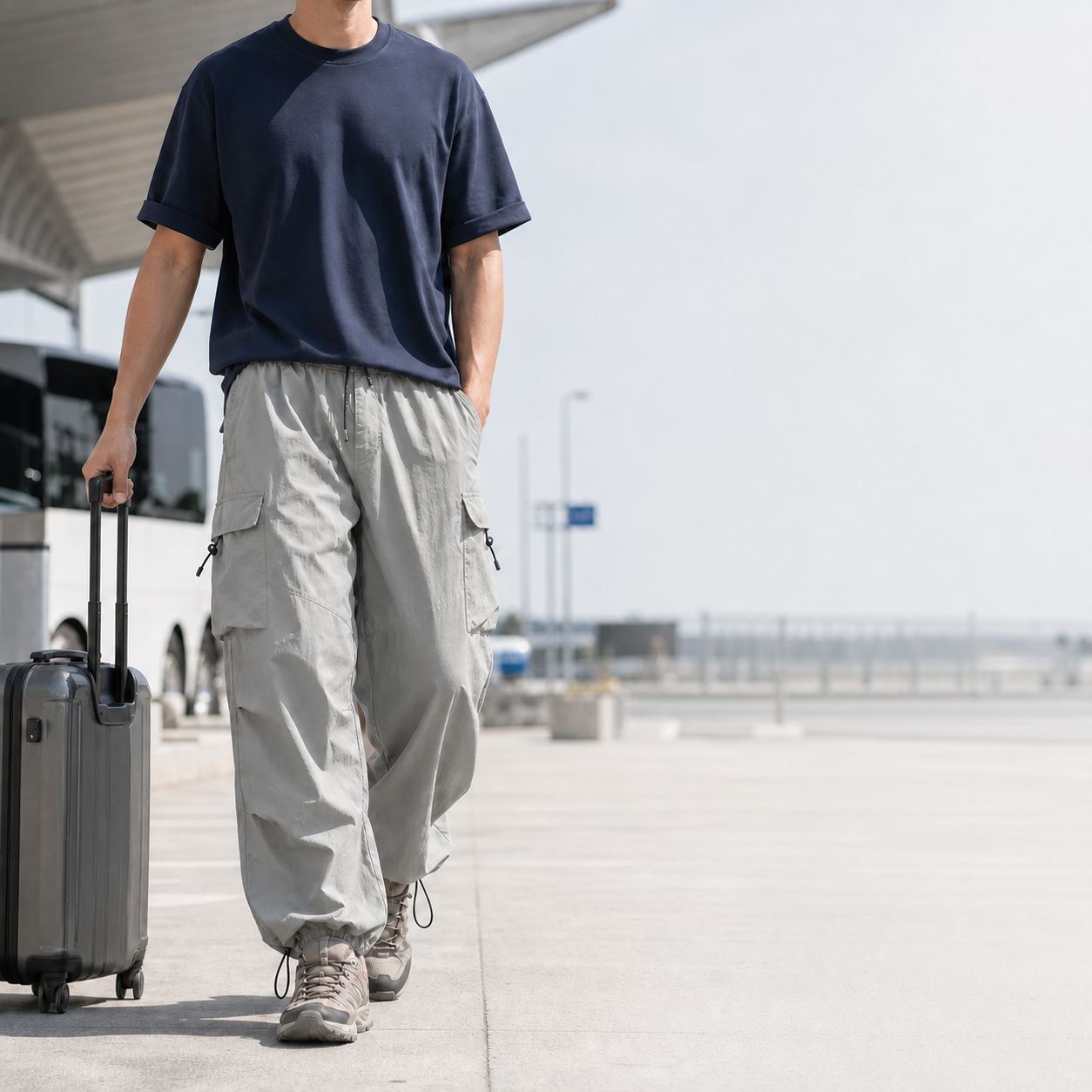 Moonlight gray cargo pants for commuting and travel