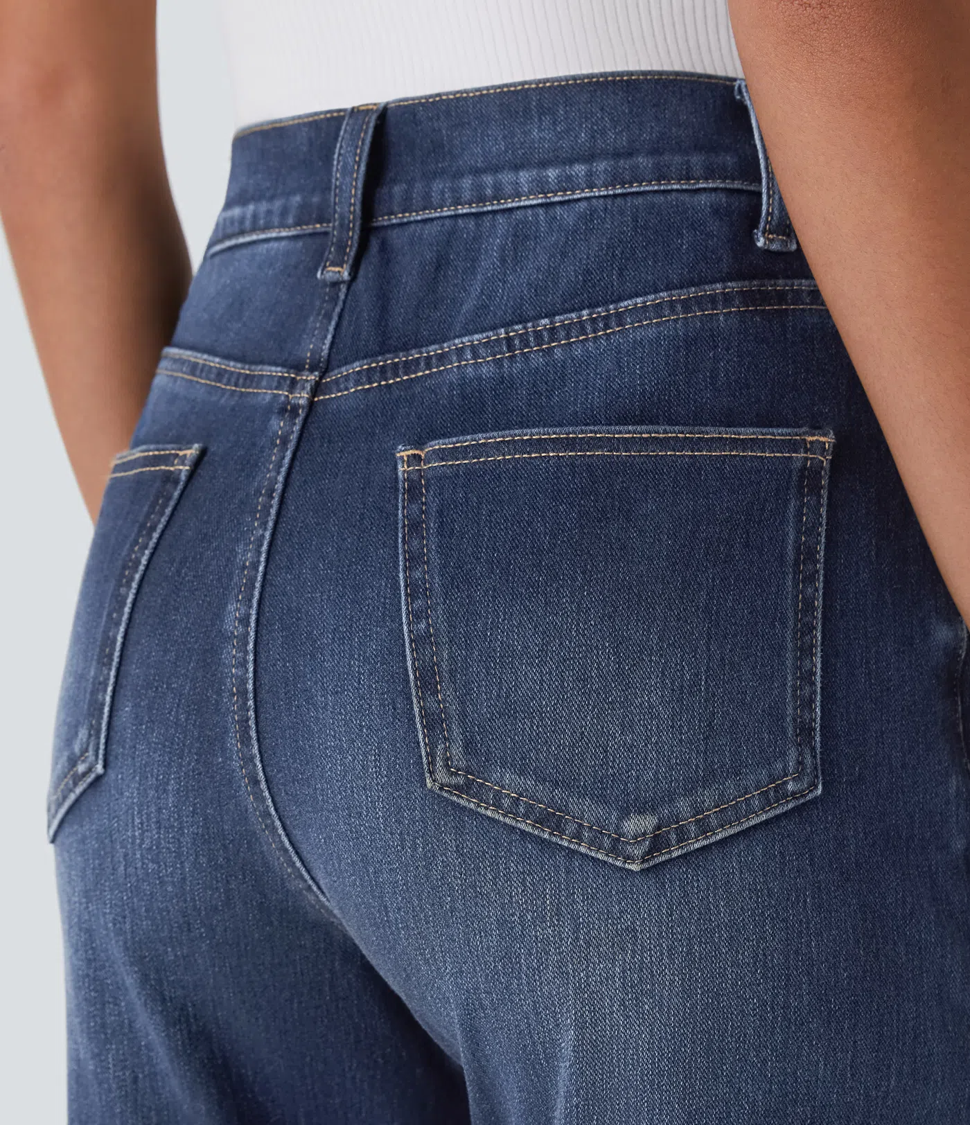 High Waisted Pockets Straight Leg Washed Casual Jeans
