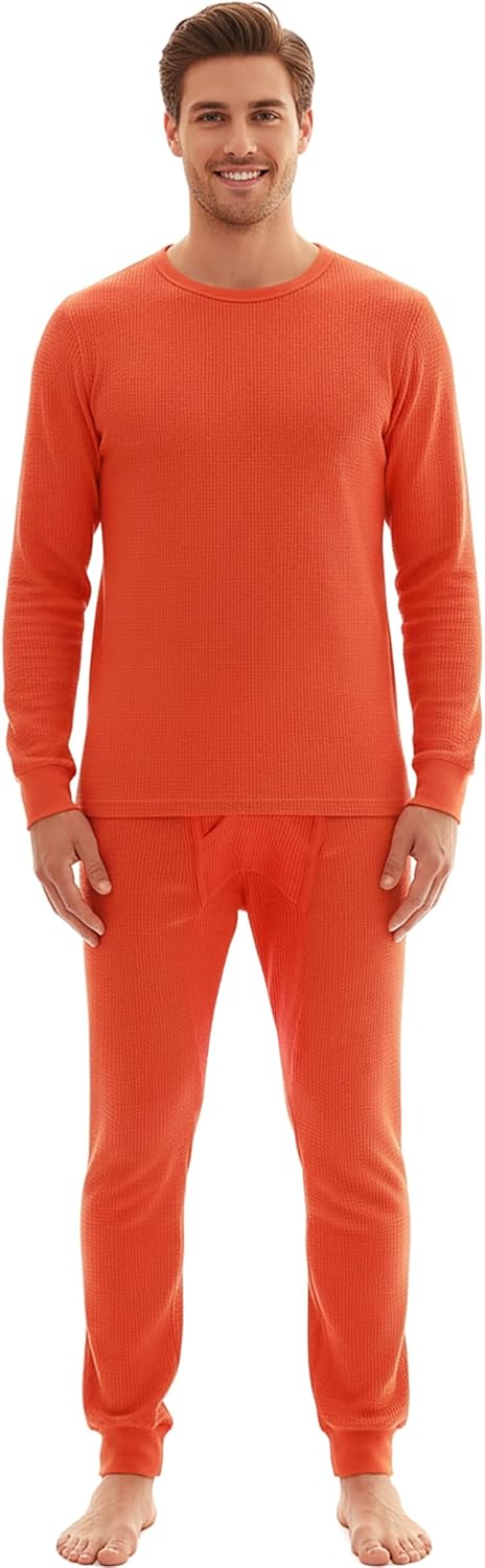 Men's Waffle-Knit Thermal Underwear Set - Orange