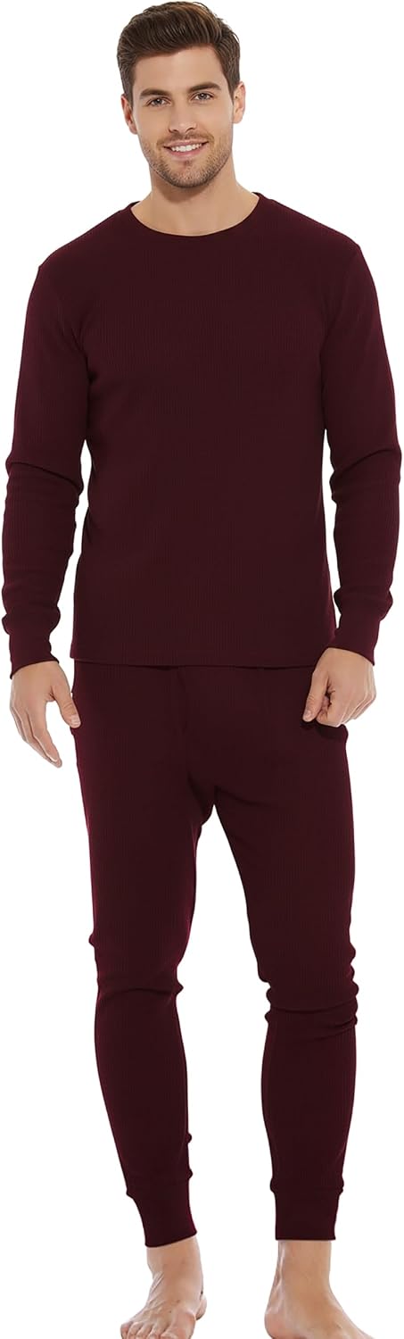 Men's Waffle-Knit Thermal Underwear Set - Burgundy