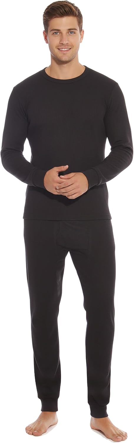 Men's Waffle-Knit Thermal Underwear Set - Black