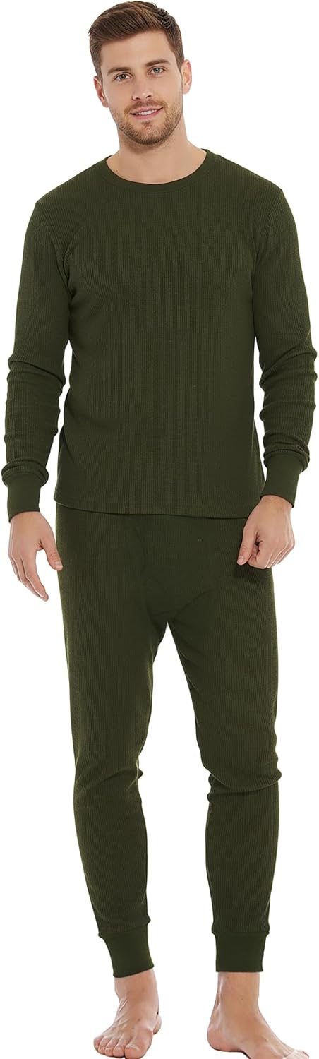 Men's Waffle-Knit Thermal Underwear Set - Olive