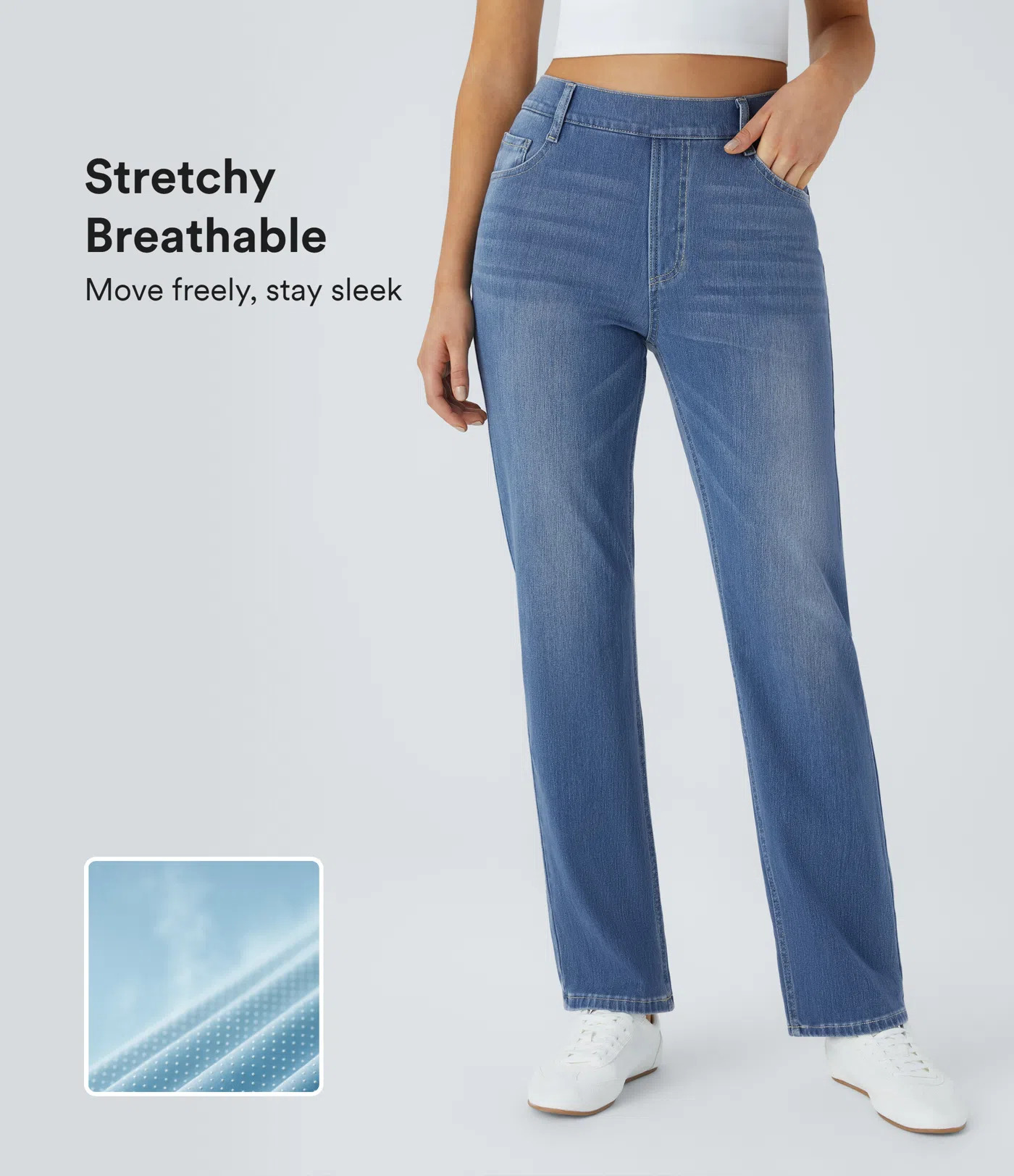 High Waisted Pockets Straight Leg Washed Casual Jeans