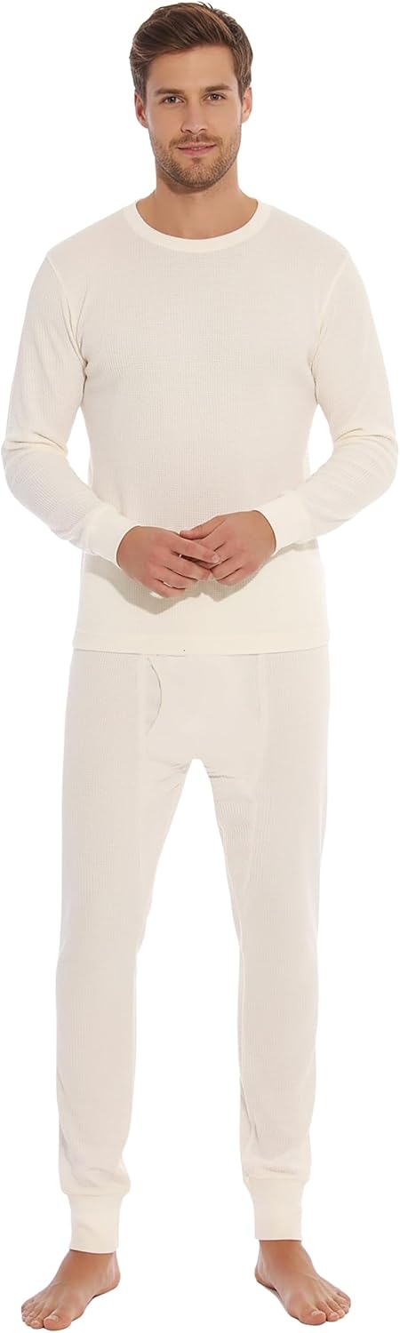 Men's Waffle-Knit Thermal Underwear Set - Ecru