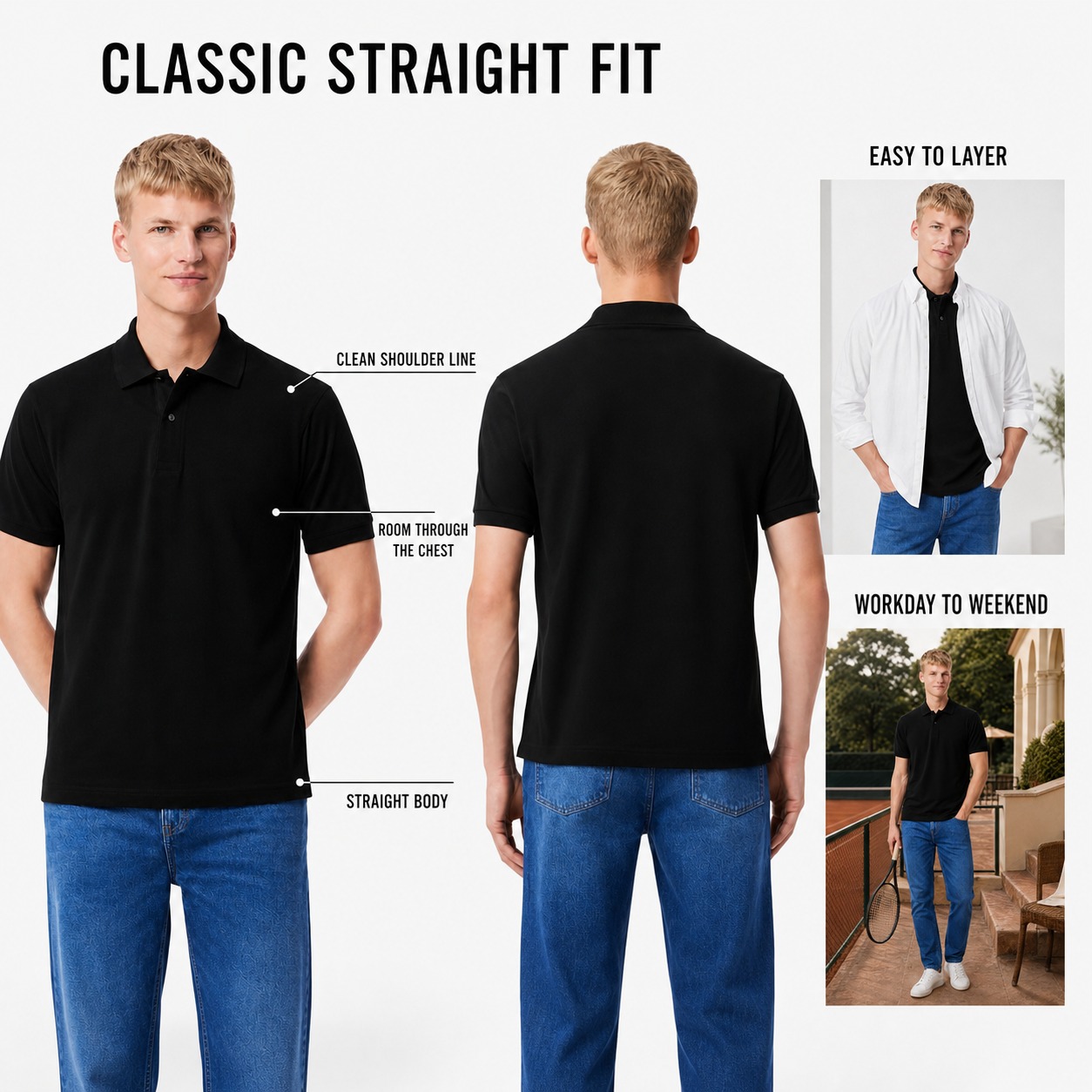 Men's cotton pique polo classic straight fit and everyday styling