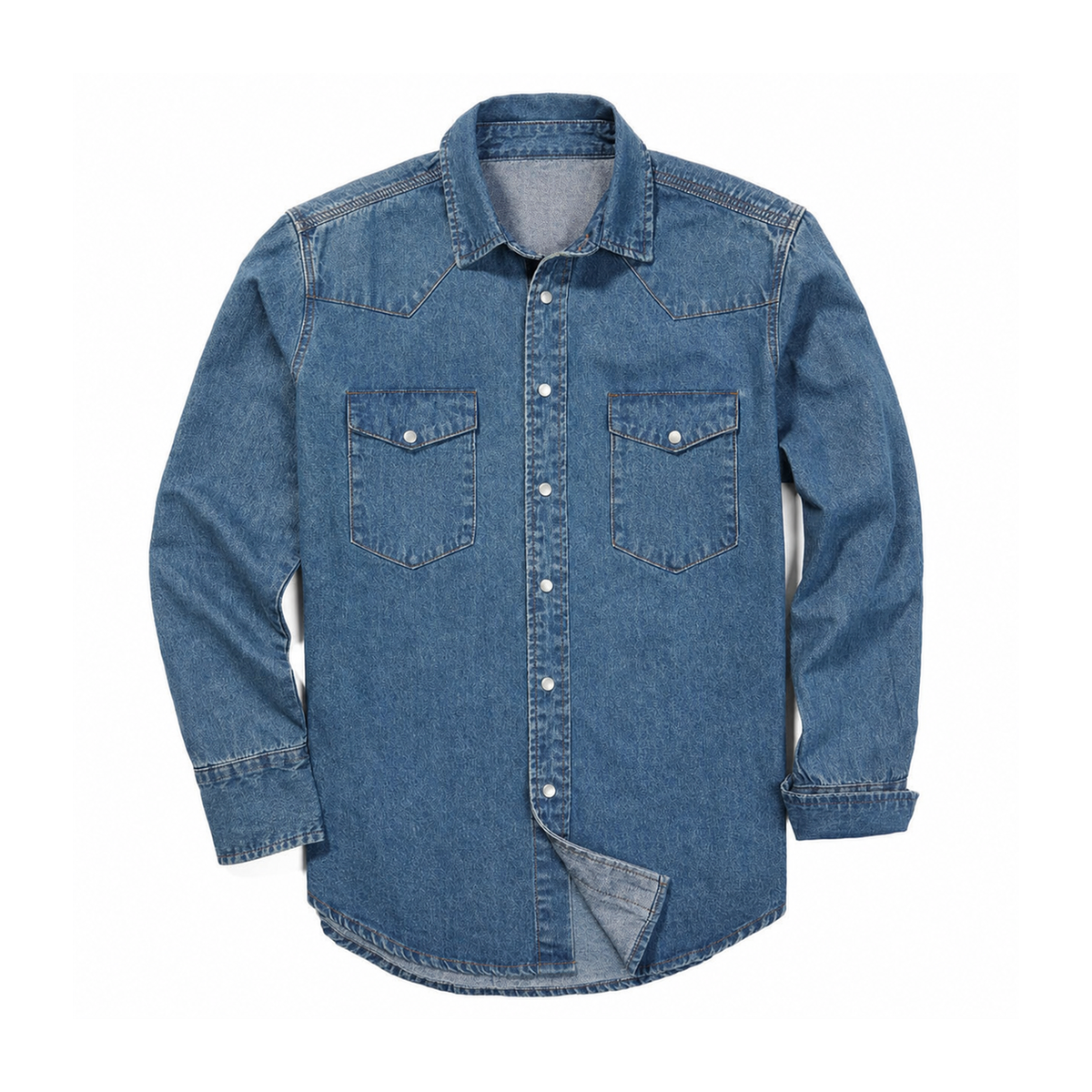 Men's Stonewashed Denim Long Sleeve Work Shirt - Washed Indigo Blue 8-Pack