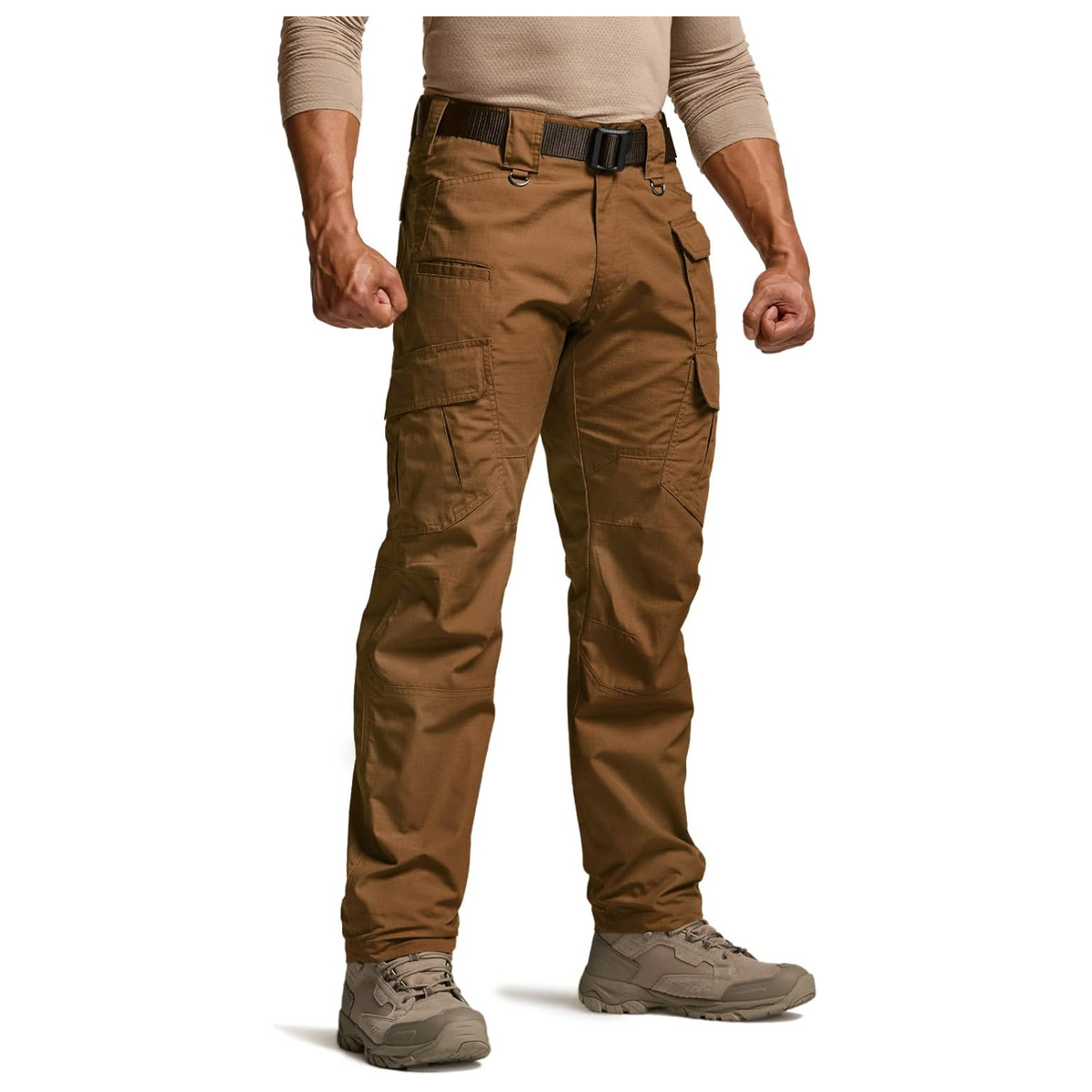 Men's Water-Resistant Ripstop Tactical Cargo Work Pants - Copper Brown