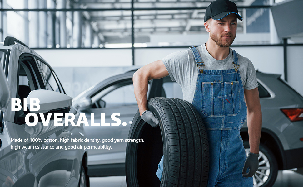 Men's Stonewashed Denim Bib Overalls - Official Work Scene 2