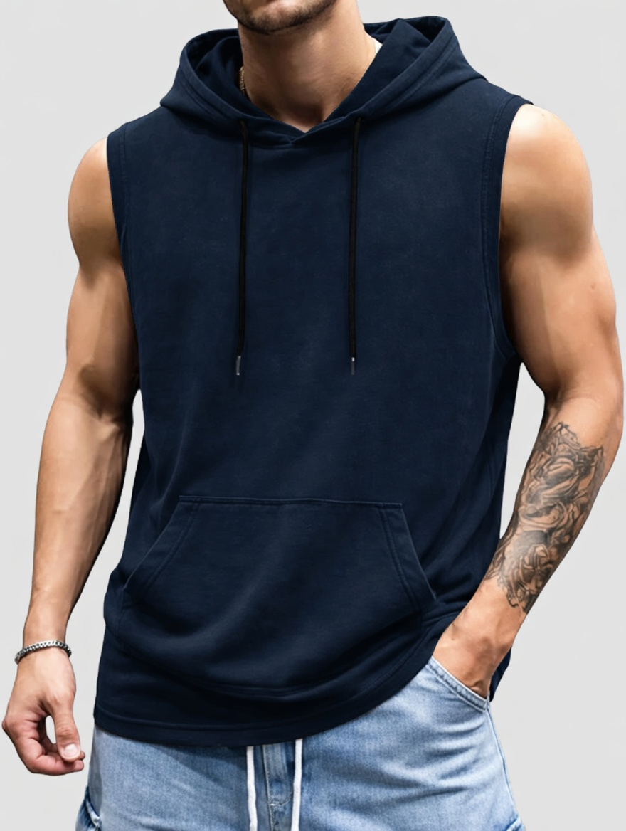 Mens 2026 Vintage Washed Sleeveless Hoodie Tank Top Cotton Muscle Workout Gym Streetwear Shirt