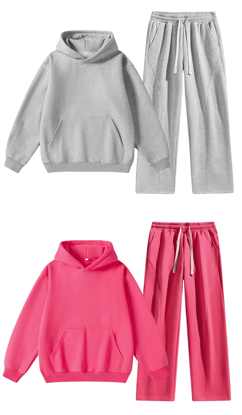 Light gray and rose red matching tracksuit sets