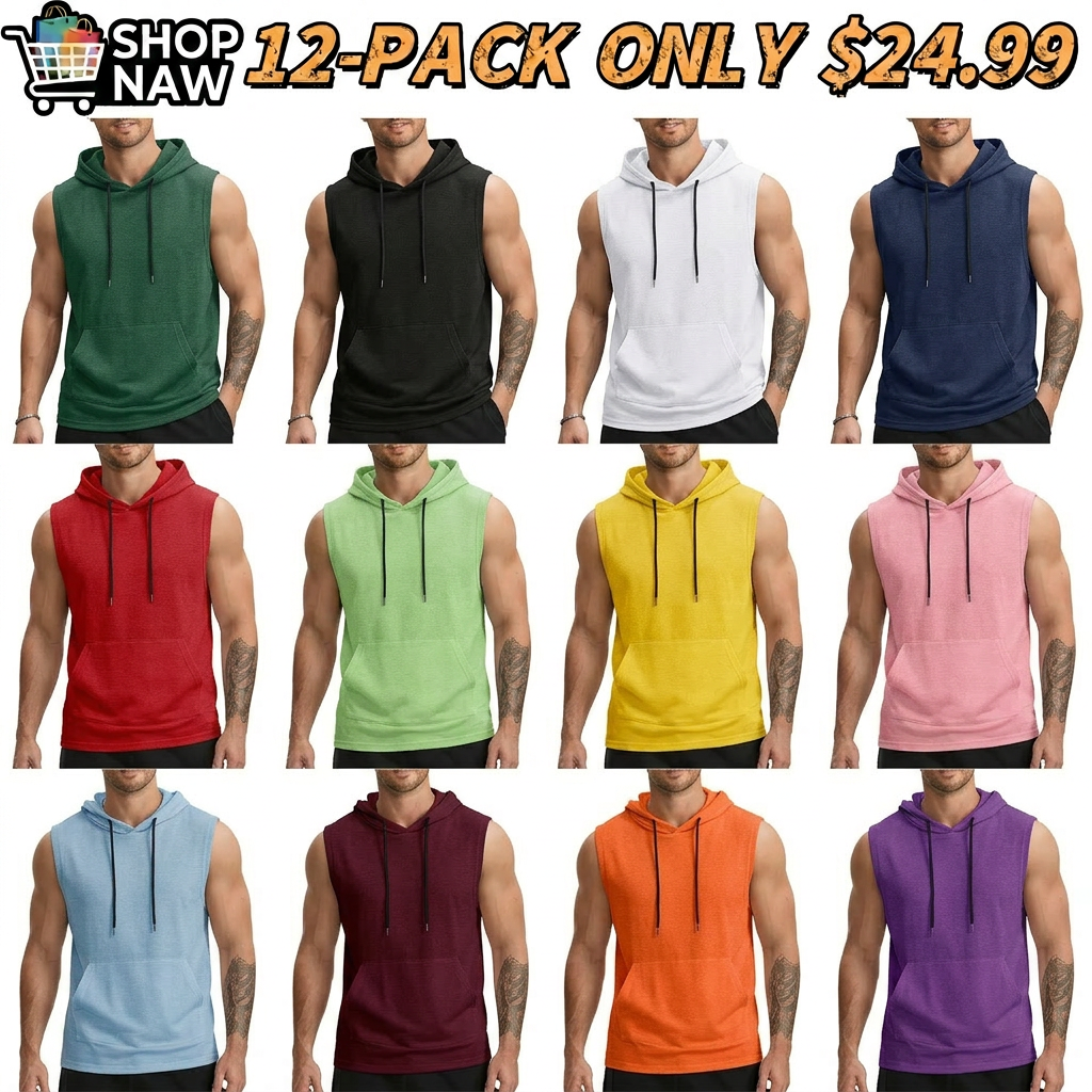 Mens 2026 Vintage Washed Sleeveless Hoodie Tank Top Cotton Muscle Workout Gym Streetwear Shirt
