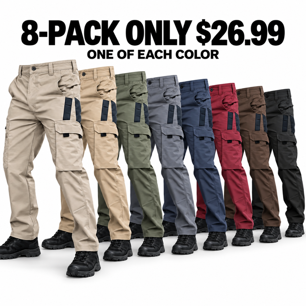 Men's Cargo Pants - 8-Pack Only $26.99 - One of Each Color
