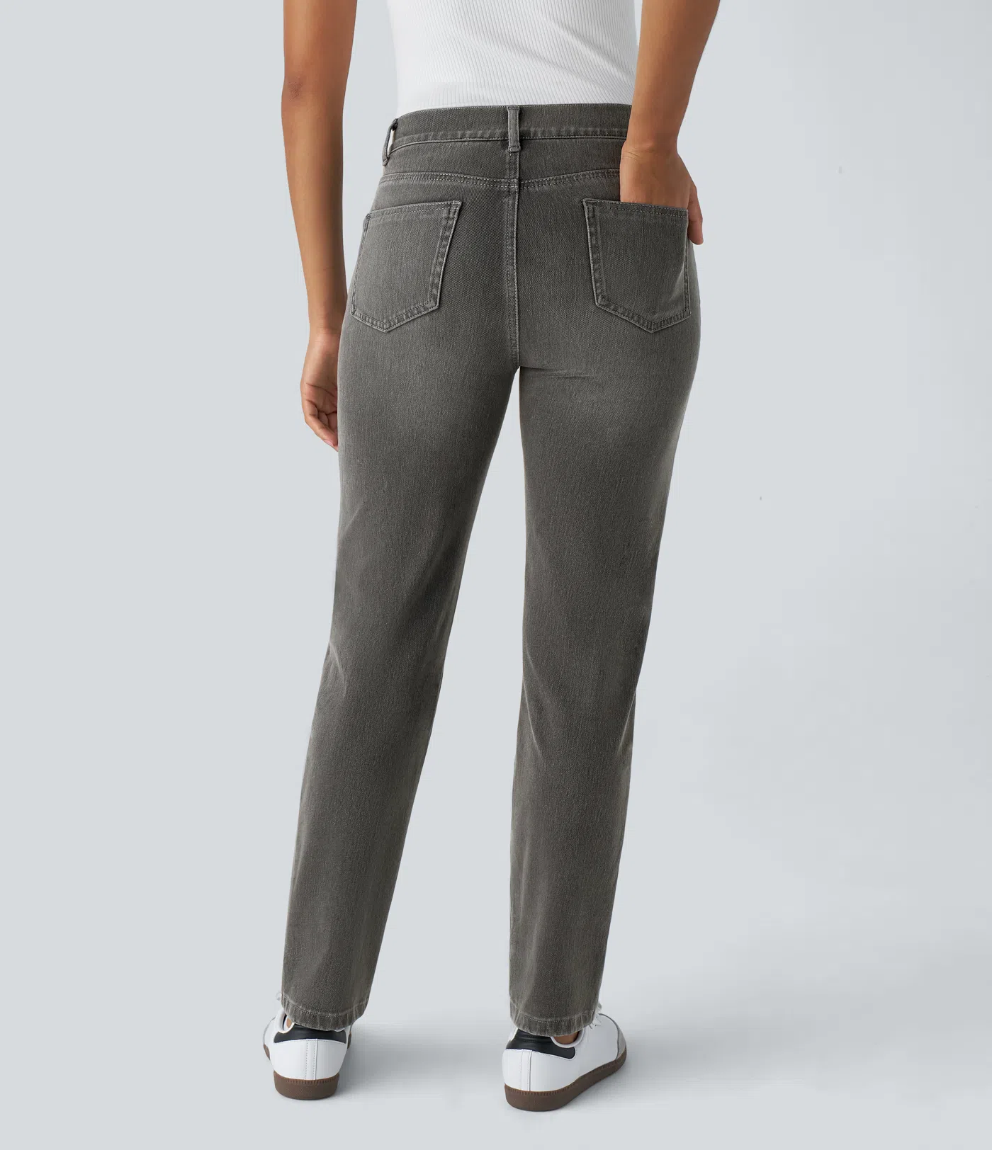 High Waisted Pockets Straight Leg Washed Casual Jeans