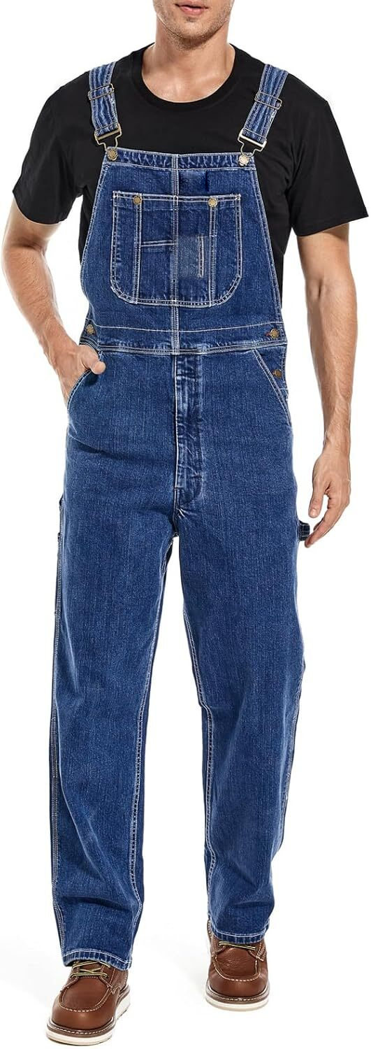 Men's Stonewashed Denim Bib Overalls - Debranded Official Gallery 16