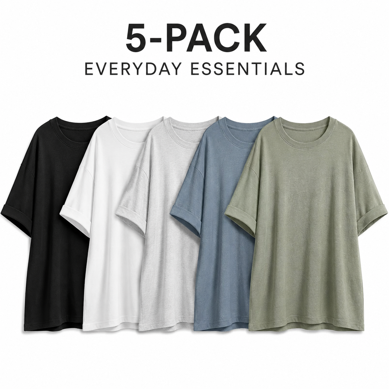 Women's Oversized Soft Stretch Crewneck T-Shirt - 5-Pack - Everyday Essentials