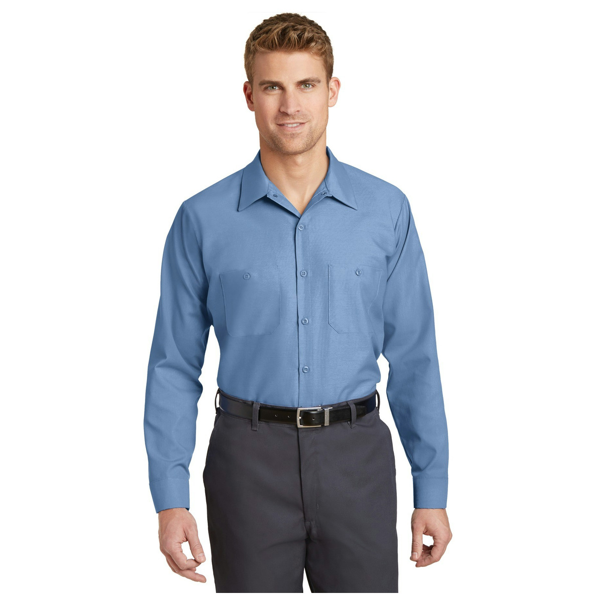Men's Long-Sleeve Industrial Work Shirt - Front Fit