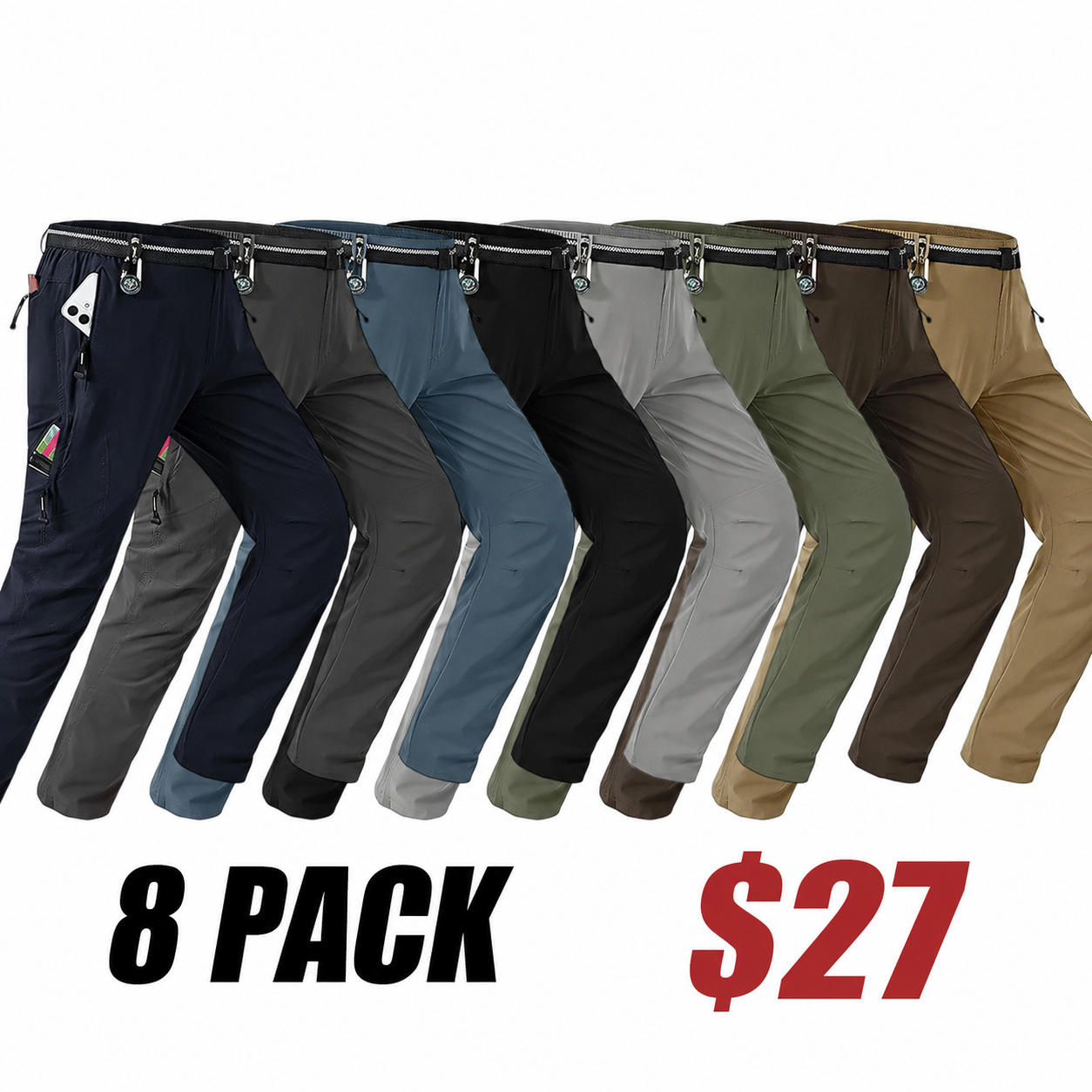 Men's Lightweight Outdoor Utility Pants with Belt