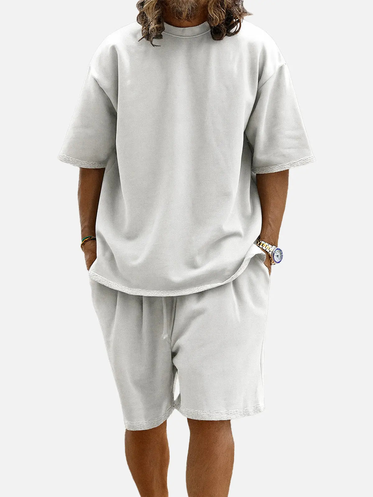 Men's Casual Two-Piece Short Sleeve Shirt and Shorts Set