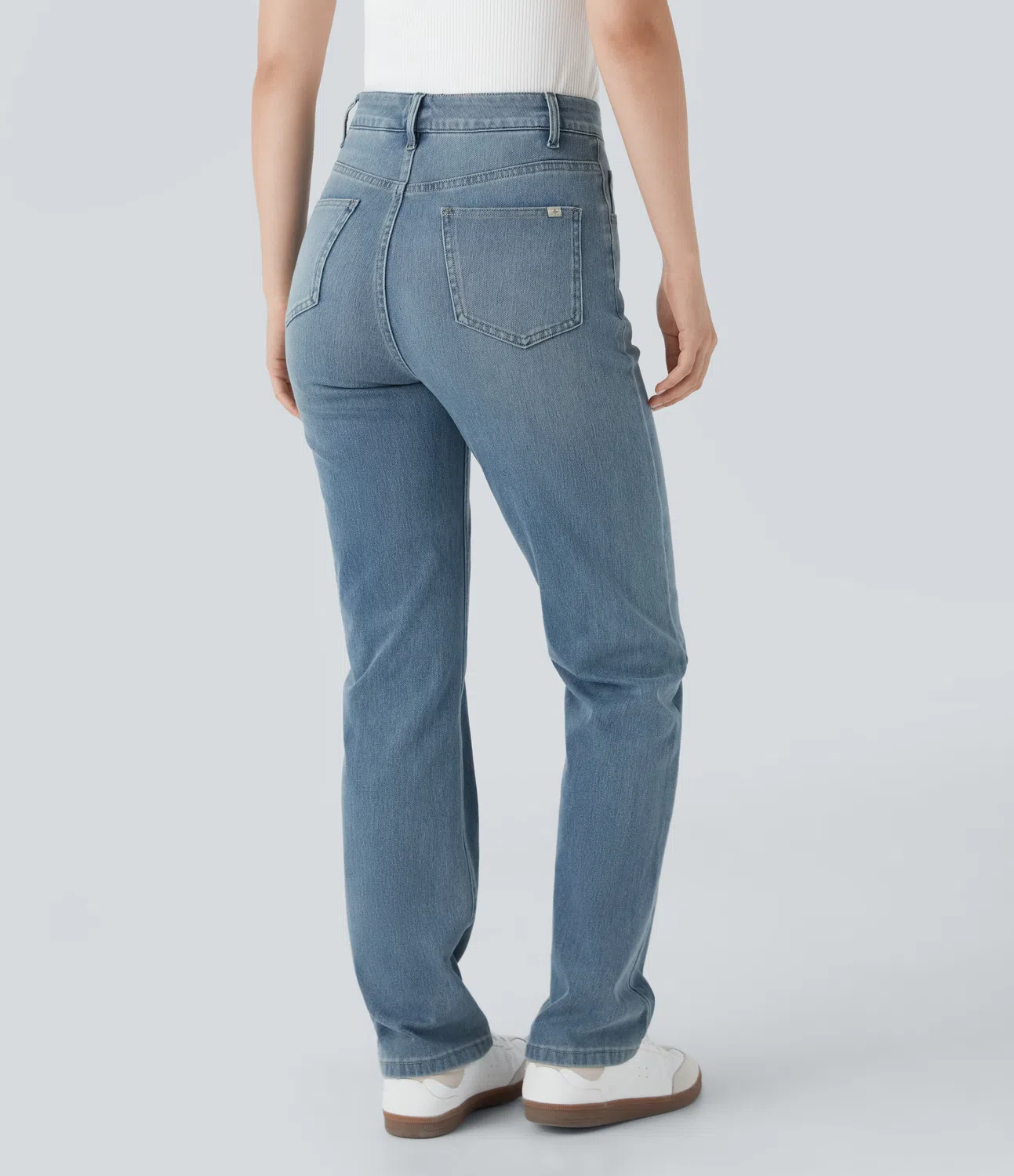 High Waisted Pockets Straight Leg Washed Casual Jeans