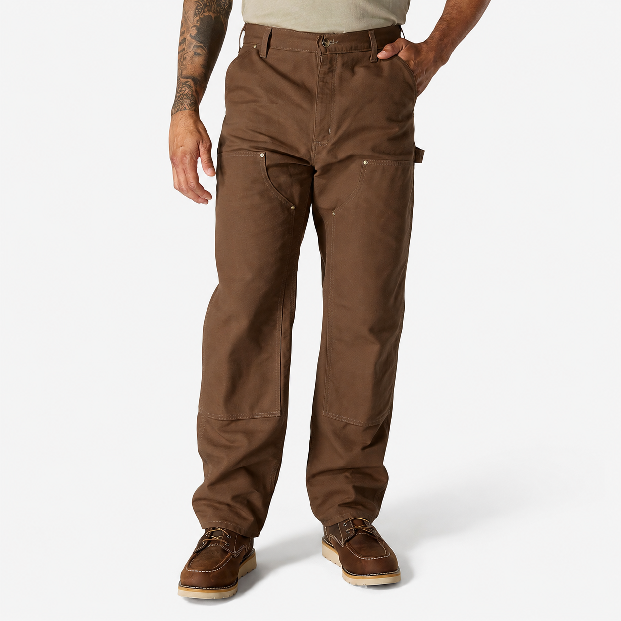 Men's Loose Fit Firm Duck Double-Front Work Pants - Dark Brown