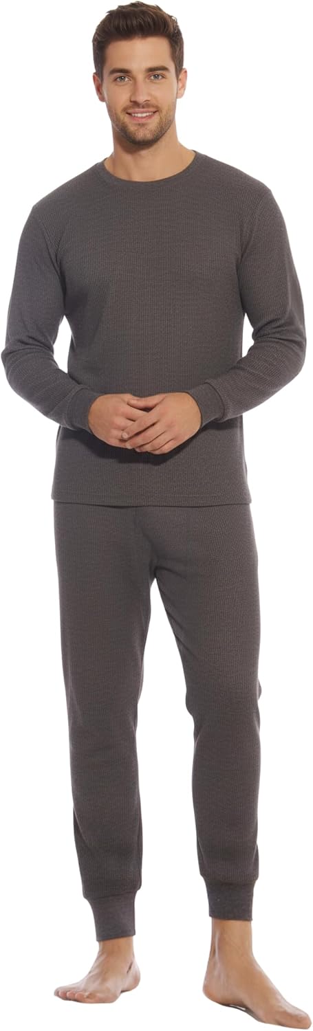 Men's Waffle-Knit Thermal Underwear Set - Charcoal
