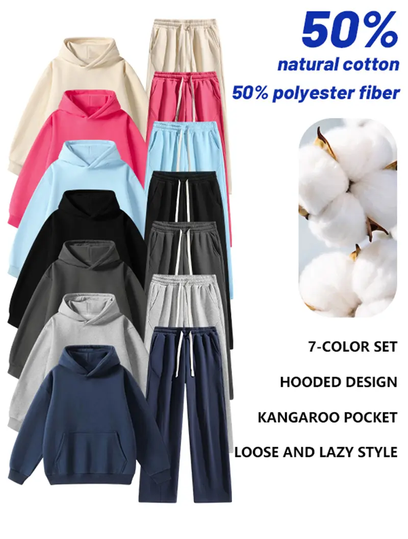 Tracksuit set construction and seven available colors