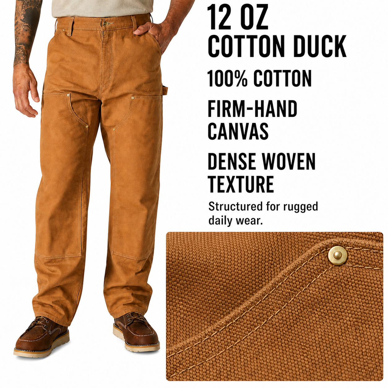 Men's 12 ounce 100 percent cotton duck work pants material