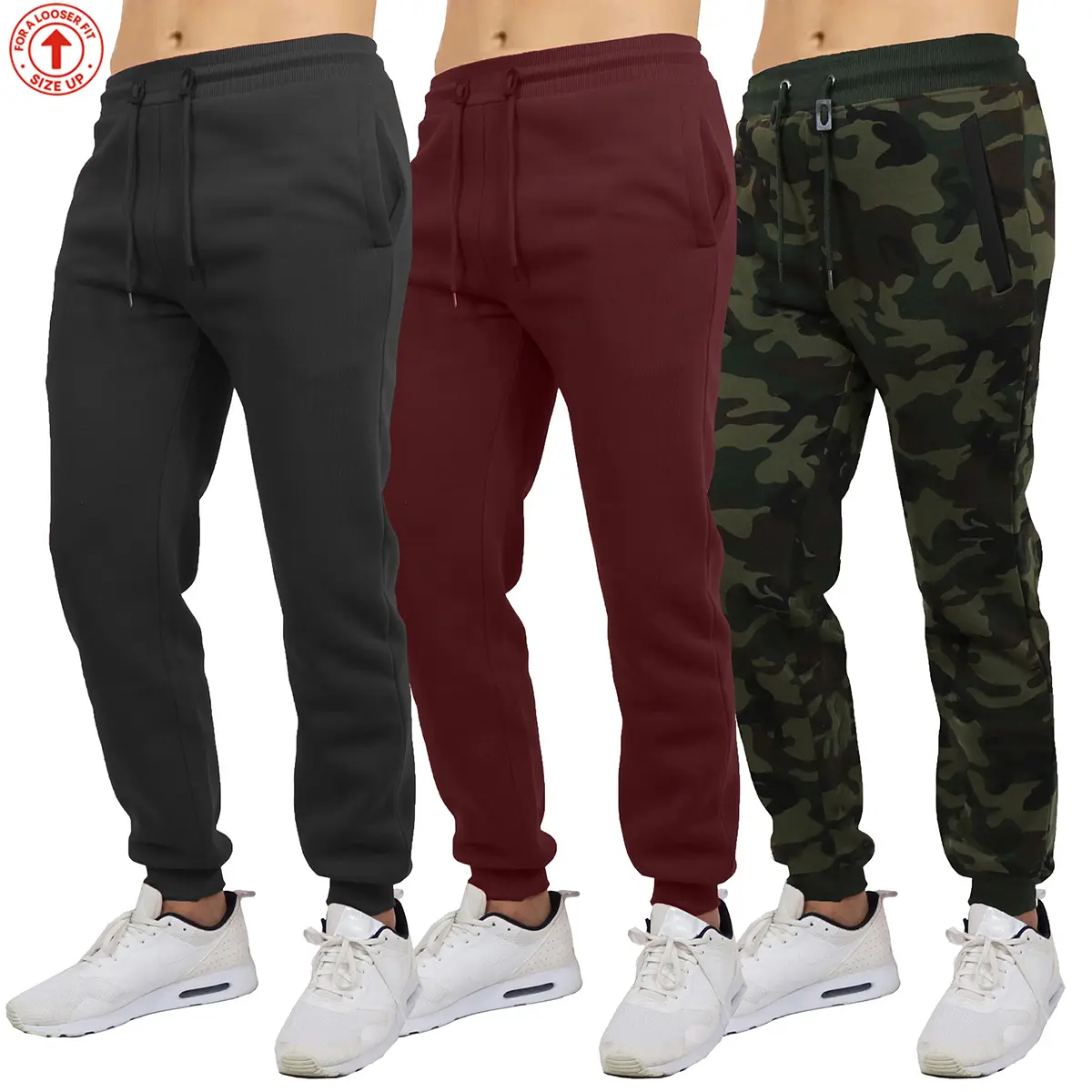 Classic joggers in Black, Burgundy and Woodland
