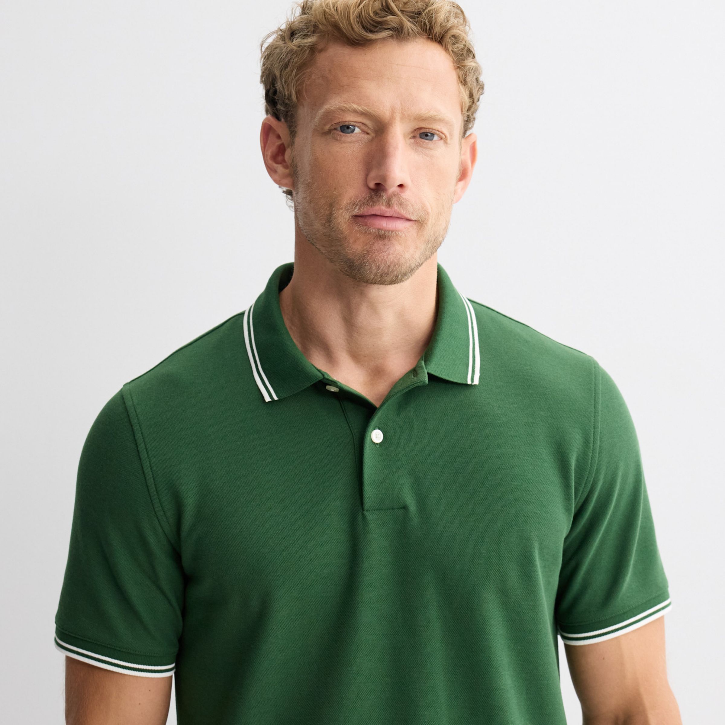 Men's Classic Short Sleeve Pique Polo - Collar and button-placket detail