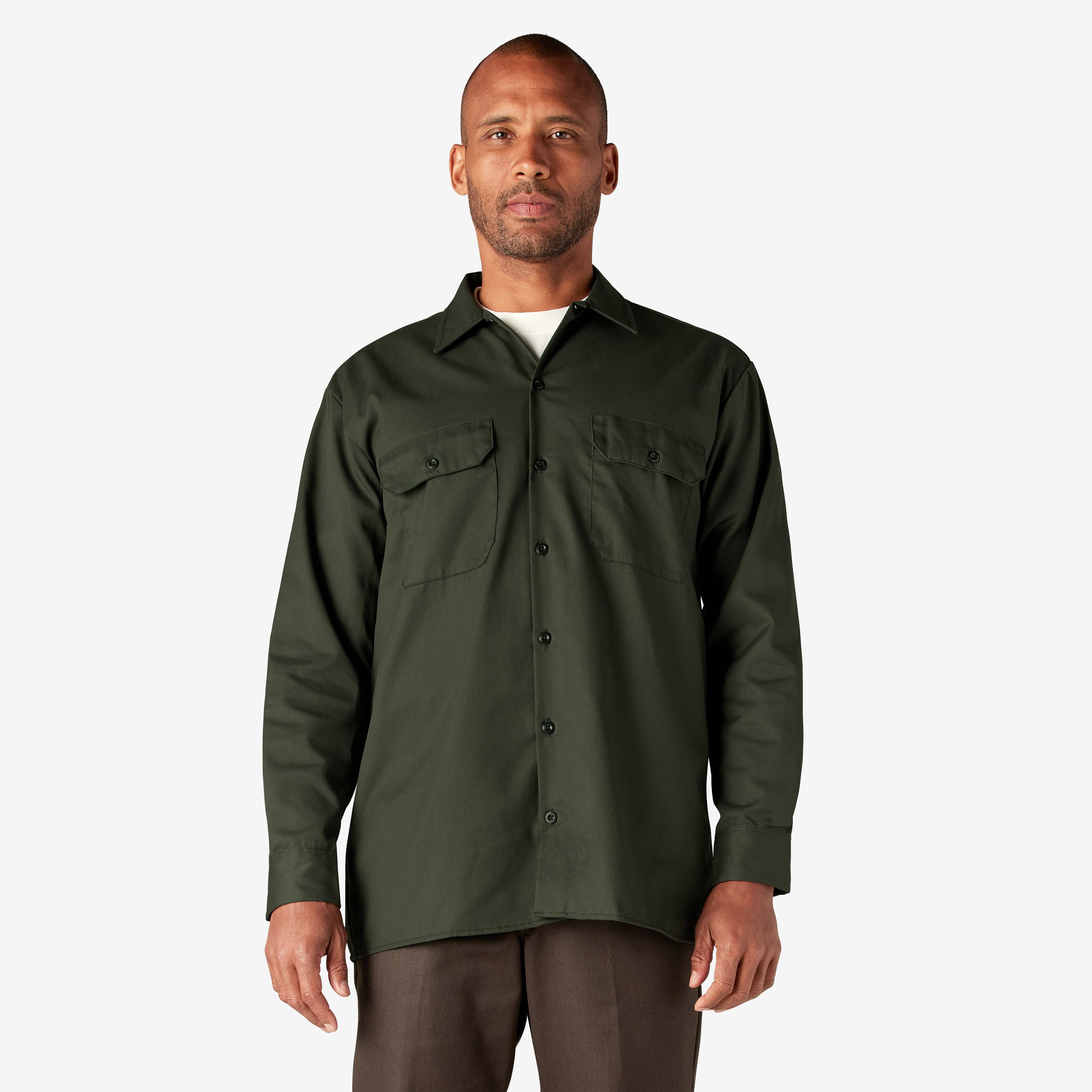 Men's Long Sleeve Twill Work Shirt - Olive Green