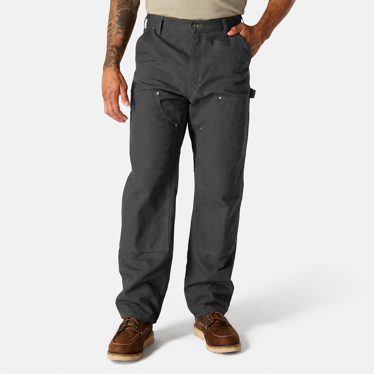 Men's Loose Fit Firm Duck Double-Front Work Pants - Charcoal Gray