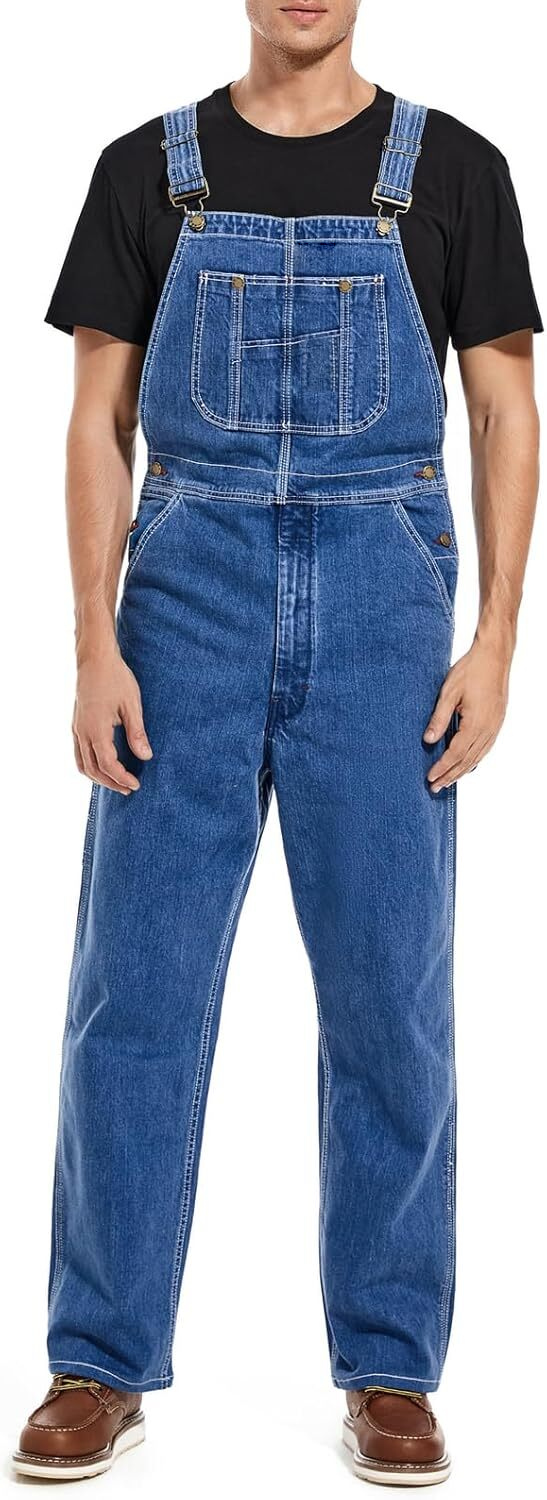 Men's Stonewashed Denim Bib Overalls - Debranded Official Gallery 02
